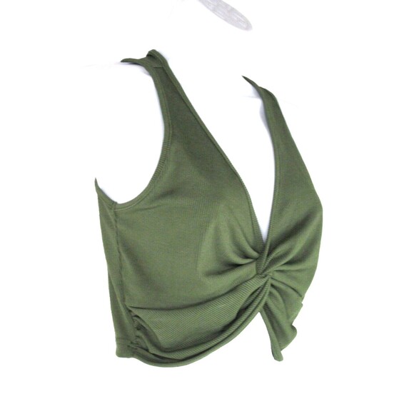 CIDER Green Crop Top M Front Knot Rib Knit Sleeveless Polyester Spandex 19-433 - Picture 9 of 9